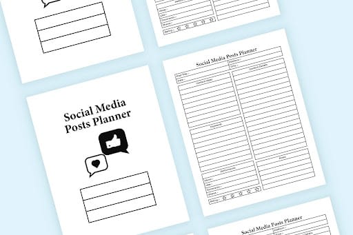 Printed and digital planner showing content calendar social media examples for orthodontic practices