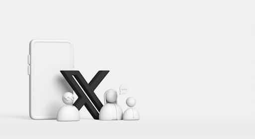 Minimal 3D smartphone with large X logo and user icons representing X marketing mistakes affecting dental practice visibility