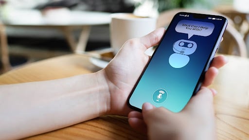 Smartphone chatbot interface illustrating ai-powered local seo and automated search decision support