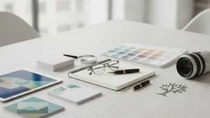 Editorial view of objects and tools related to Create a Professional Visual Brand Identity That Builds Patient Trust.